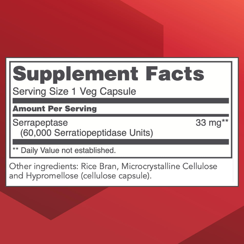 Serrapeptase bottle with 60,000 units per capsule