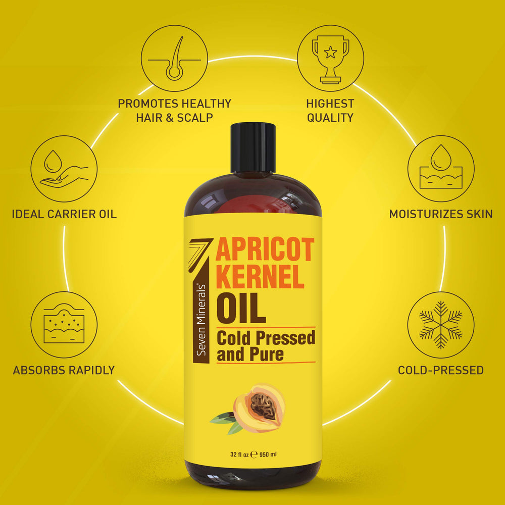 Close-up of Seven Minerals Apricot Kernel Oil 32oz bottle