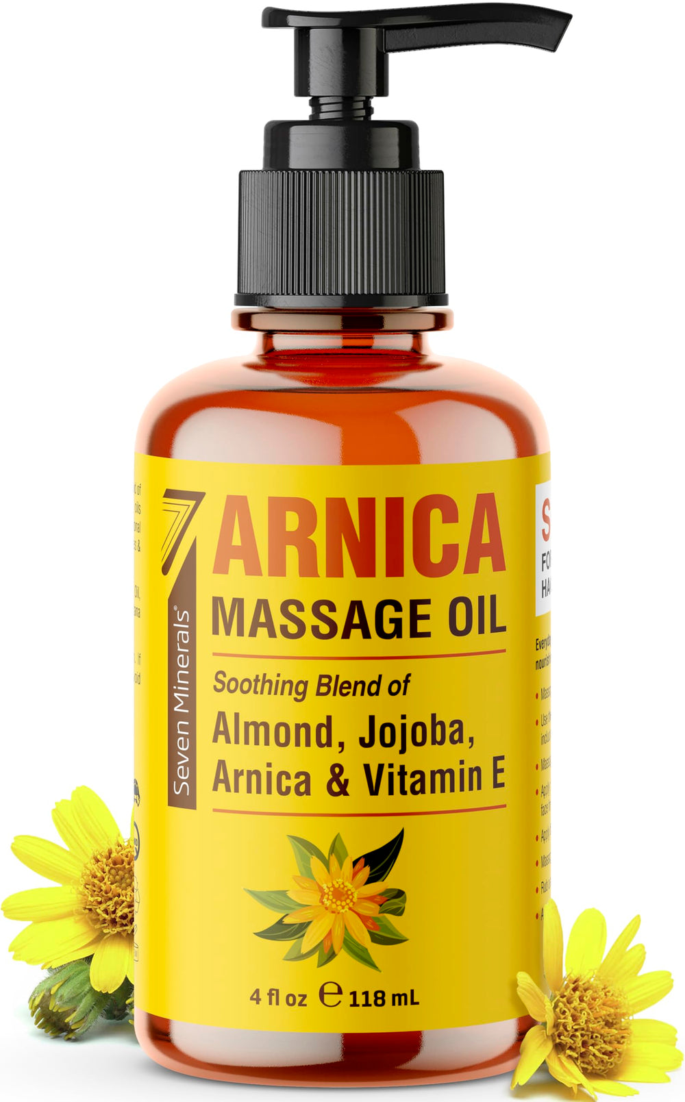 Bottle of Seven Minerals Arnica Sore Muscle Massage Oil, 4 oz