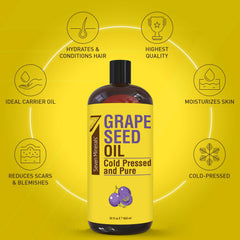 Close-up of Seven Minerals Grapeseed Oil bottle
