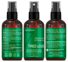 Application of magnesium oil spray on skin for tired legs