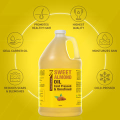 Back view of the 1-gallon sweet almond oil bottle with label
