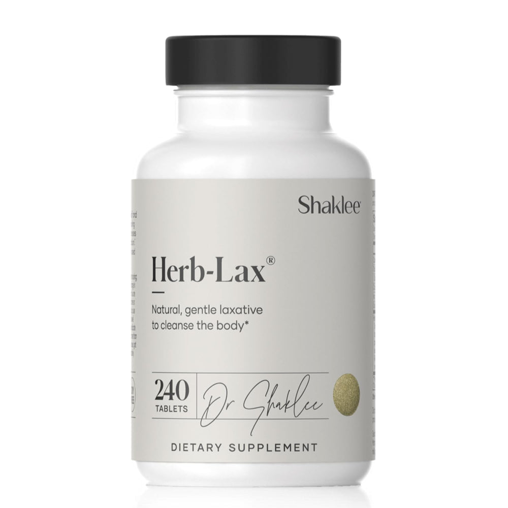 Shaklee Herb-Lax bottle with capsules for gentle digestive support.
