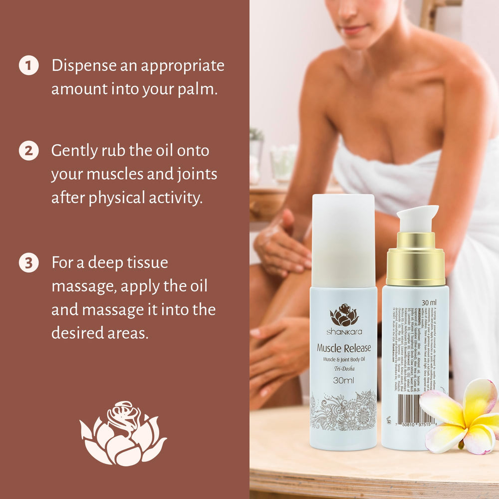 Woman applying Shankara massage oil after shower for hydration