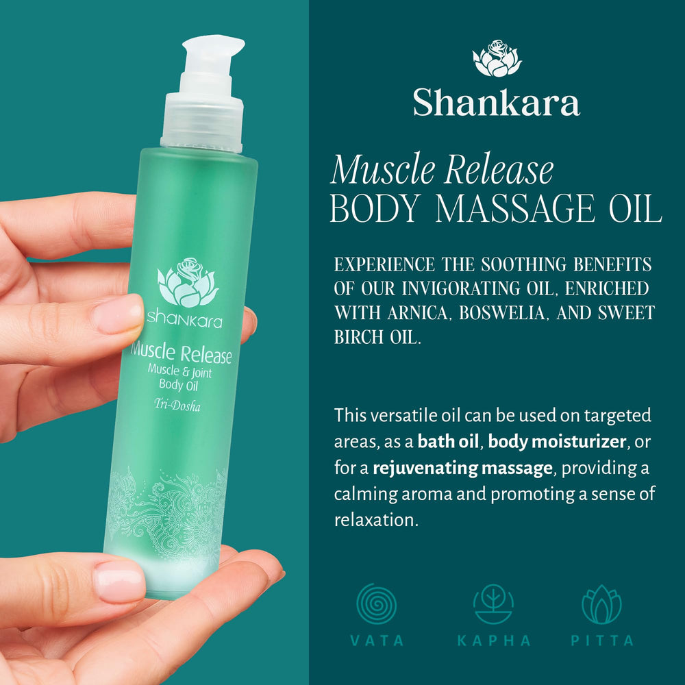 Close-up of Shankara massage oil for sore muscles