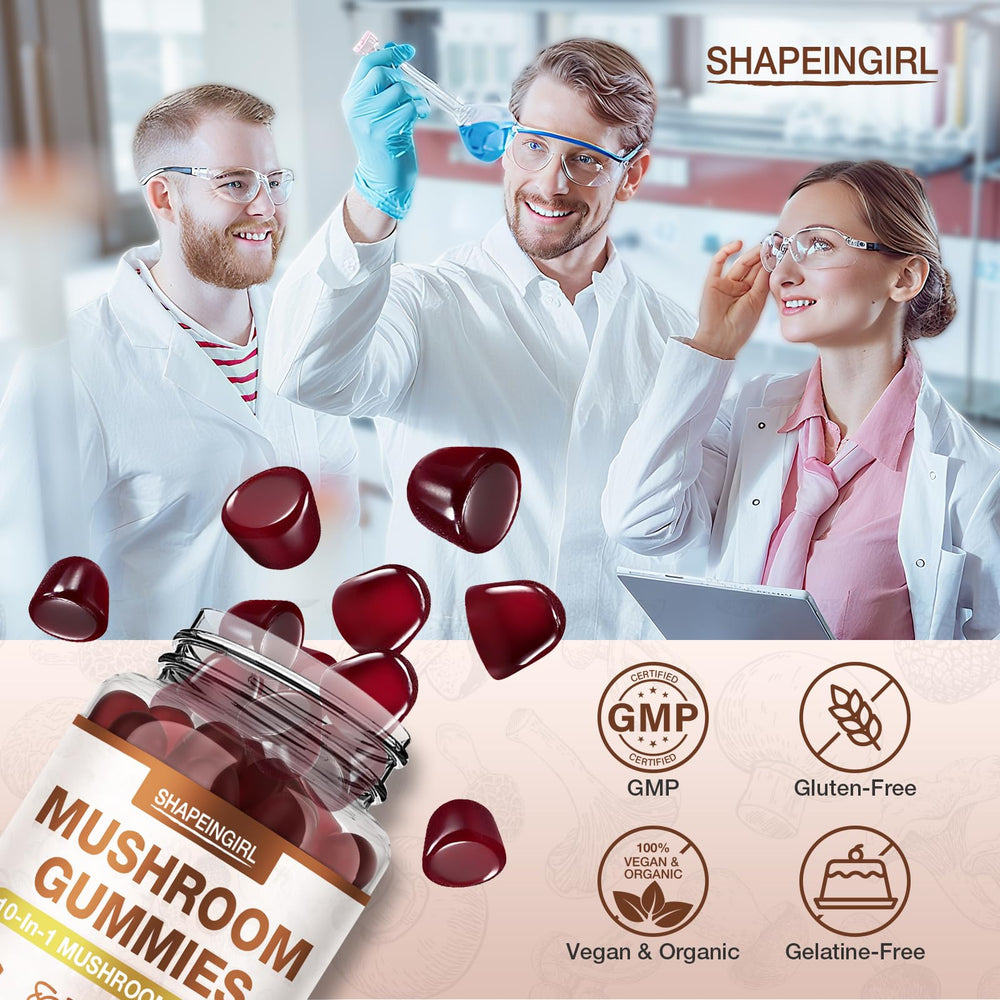 Illustration of seven-mushroom blend used in gummies