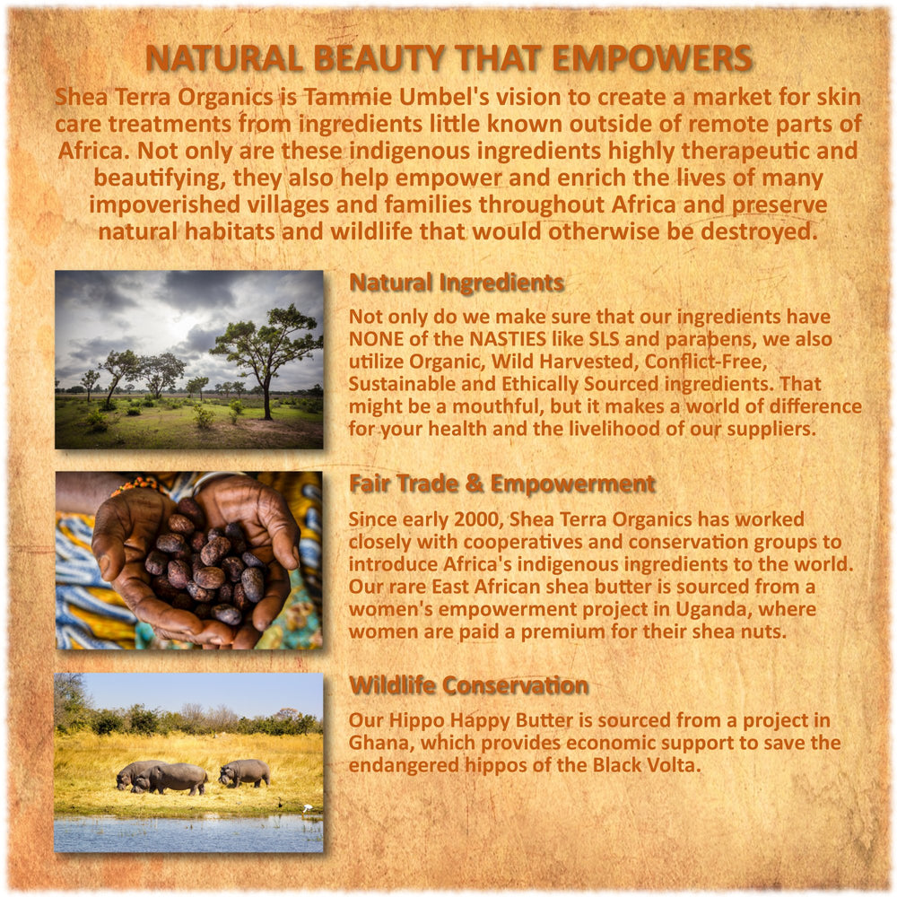 Shea Terra Organics natural ingredients highlight absence of sulfates and parabens