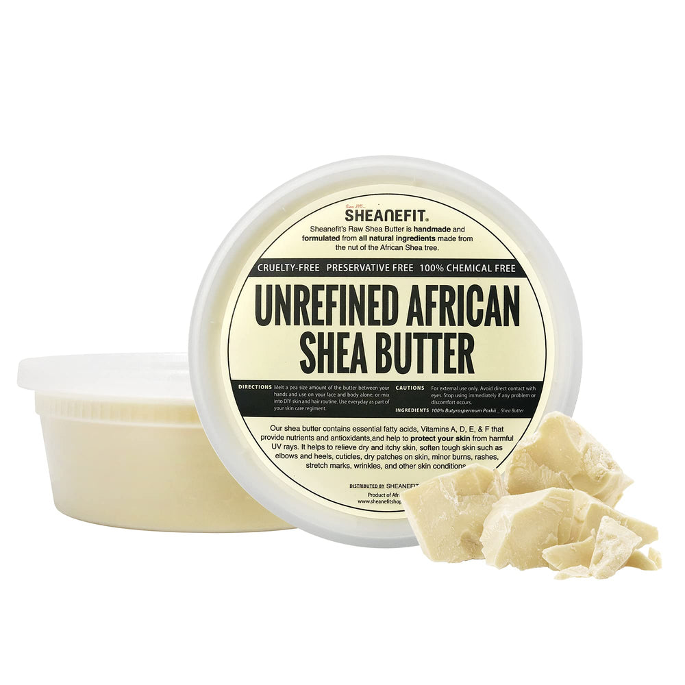 Sheanefit raw shea butter 8oz jar close-up for smooth skin hydration