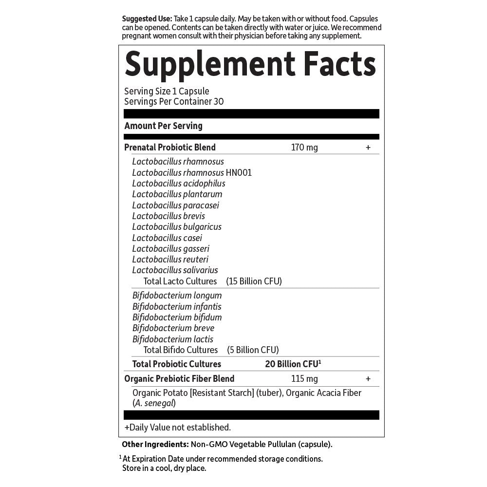 Shelf-stable prenatal probiotic packaging