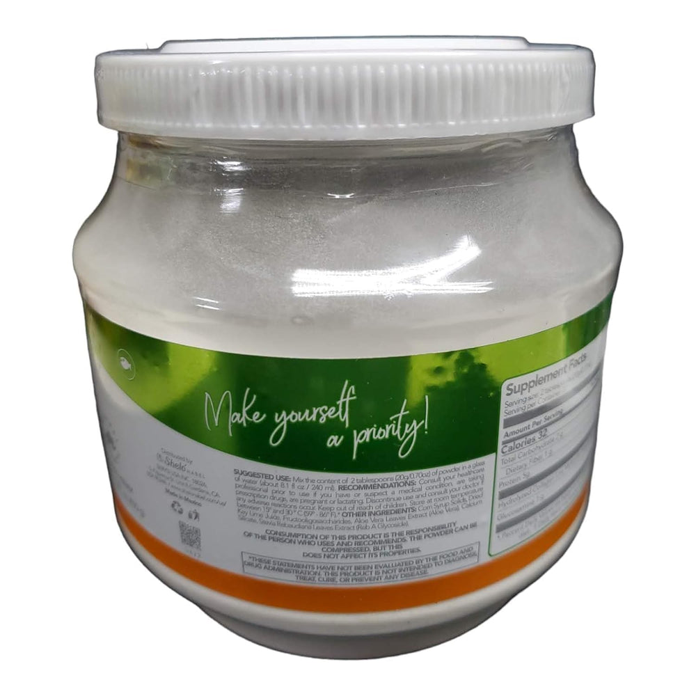 Ingredients: hydrolyzed collagen, lime, stevia, chicory fiber and aloe vera