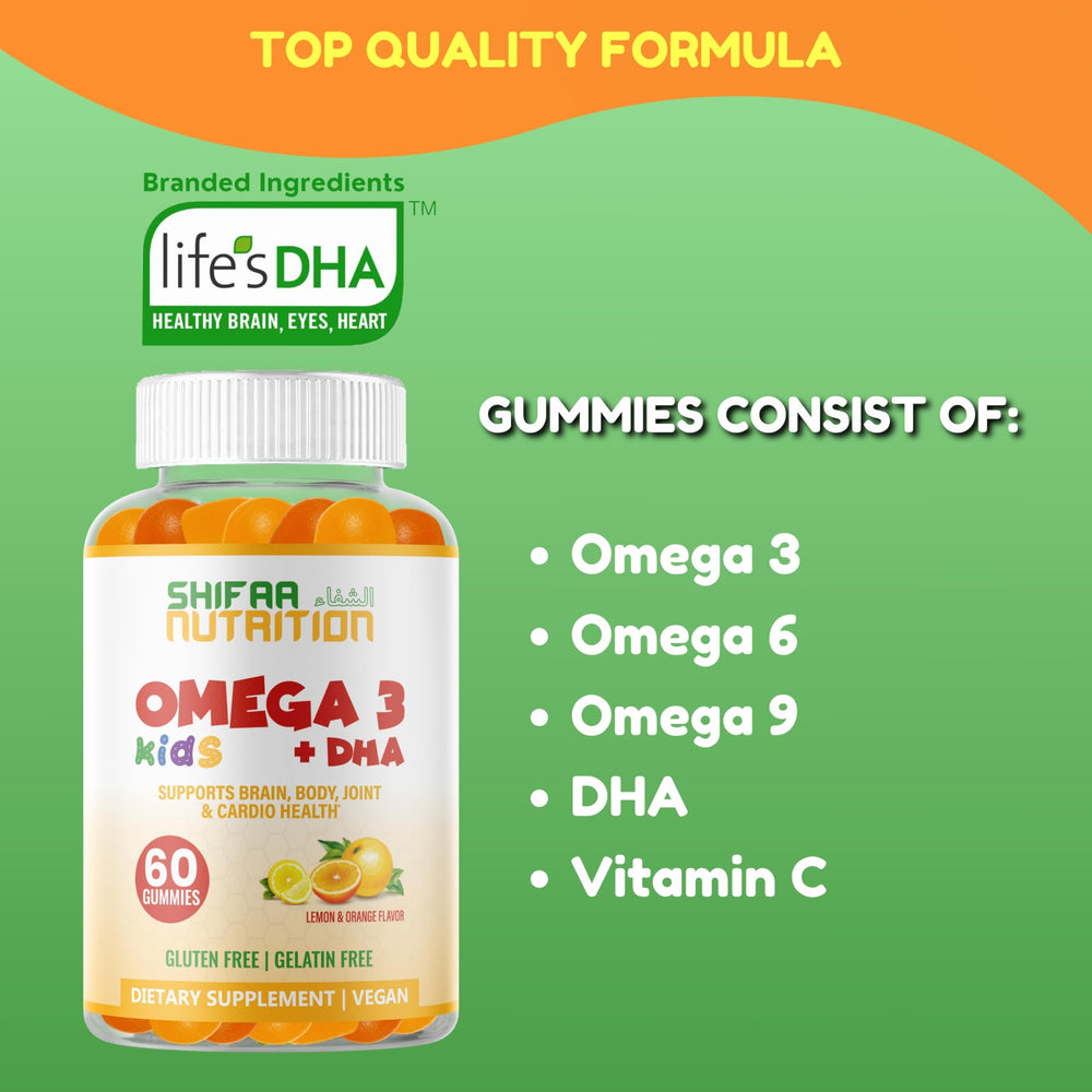 Box highlighting 30 servings of kid-friendly omega-3 gummies