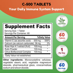 Close-up of Vitamin C-500 tablet