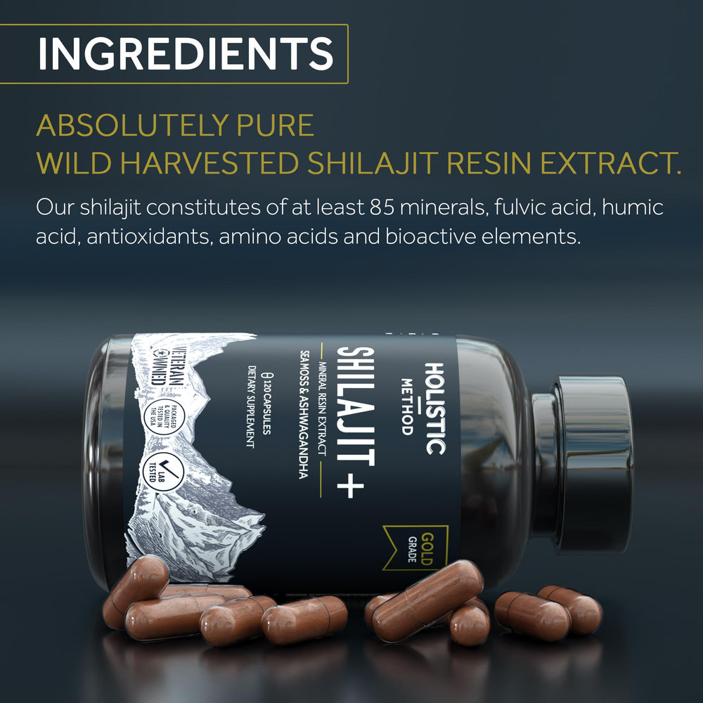 Close-up view of Shilajit capsules