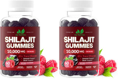 Front label of Shilajit Gummies 10,000mg Raspberry flavor bottle (Pack of 2)