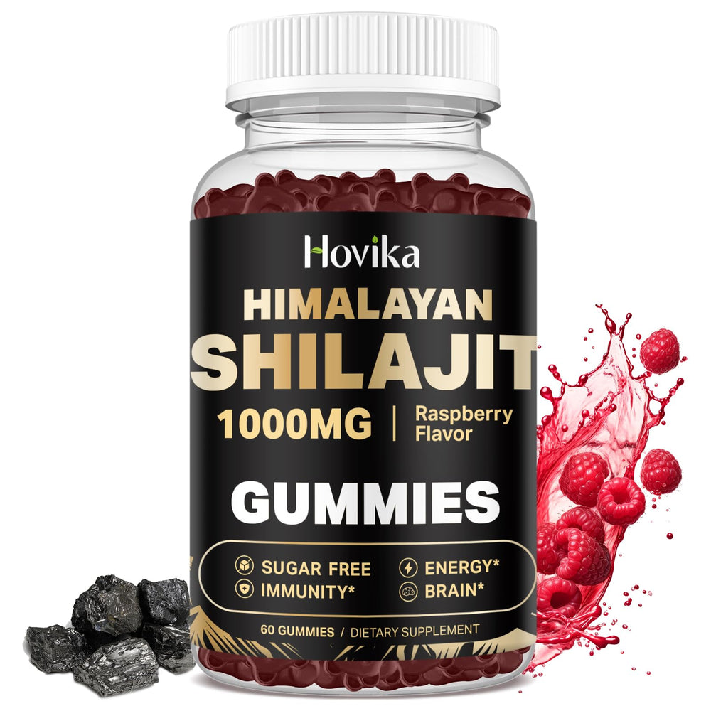 Shilajit Gummies 1000mg Raspberry flavor bottle, sugar-free, 60-count