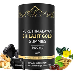 Shilajit Gummies bottle with 60 gummies on white background