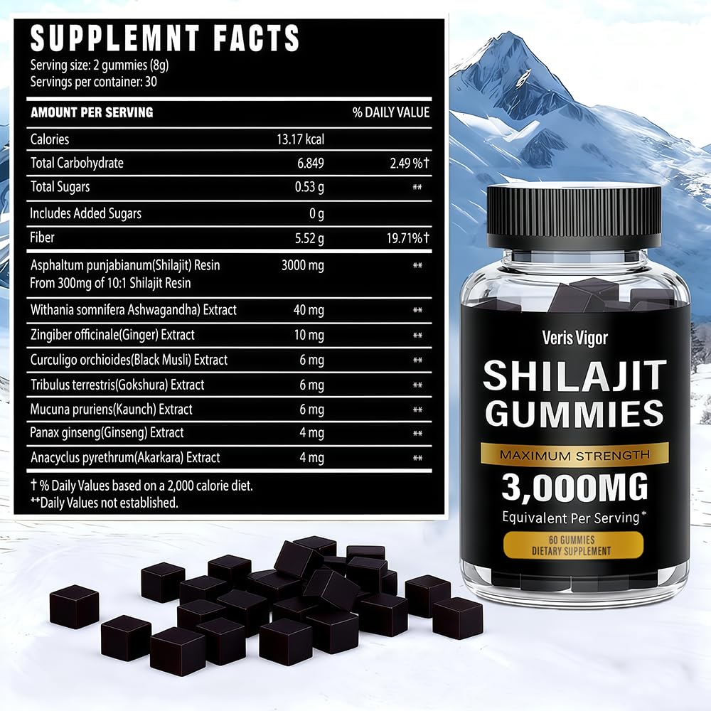 Shilajit Gummies packaging showing vegan and gluten-free labels