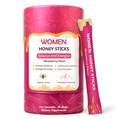 Front view of Shilajit Honey Sticks for Women in strawberry flavor