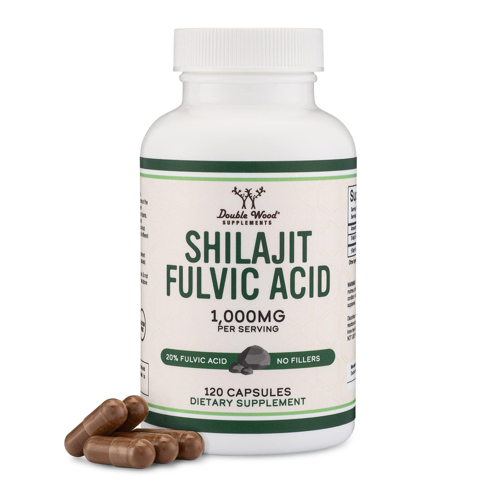 Shilajit pure Himalayan capsules bottle label with 120-count