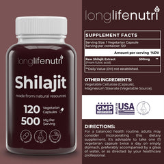Front view of Shilajit capsules in bottle
