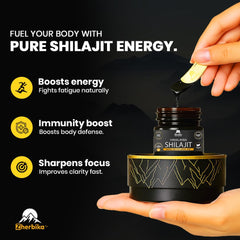 Close-up of Shilajit resin with a scoop