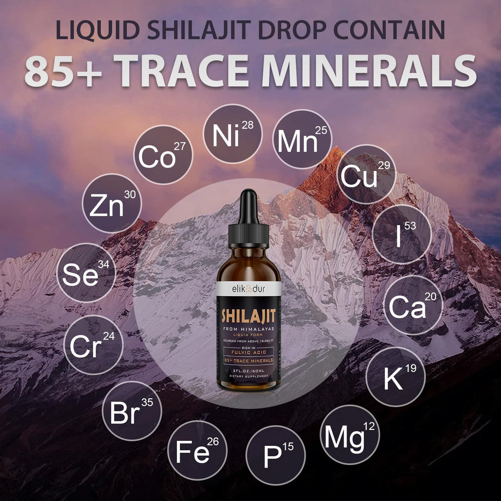Close-up of Shilajit resin droplets showing mineral content