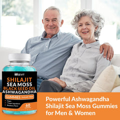 Shilajit Sea Moss Ashwagandha Gummies with a healthy lifestyle backdrop