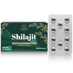 60-count bottle of organic Himalayan Shilajit tablets, 500 mg each
