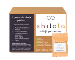 Front view of Shilala Organic Shilajit Energy Bar with 1g shilajit
