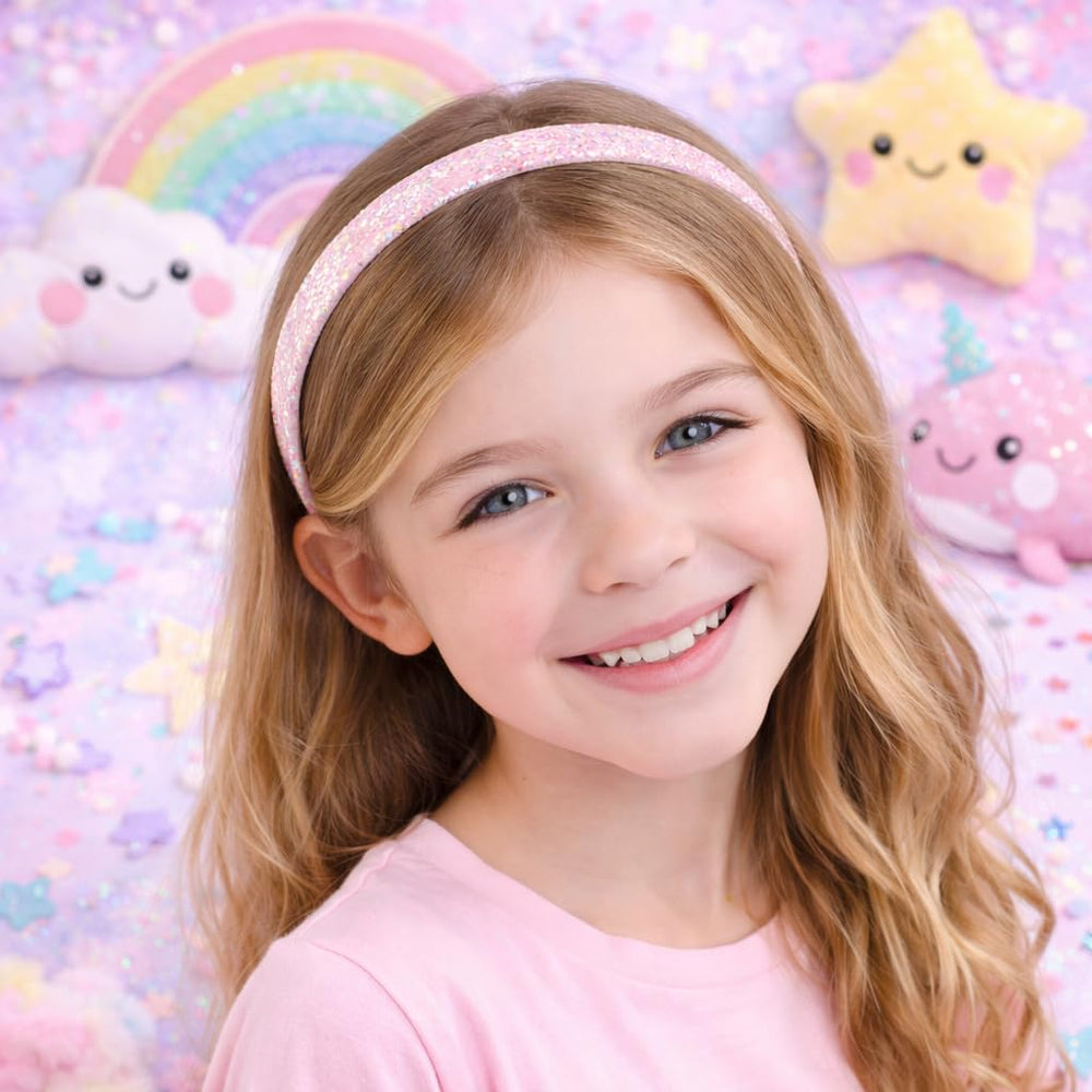 Shimmer Anna Shine glitter headband star gold catches light during celebrations.