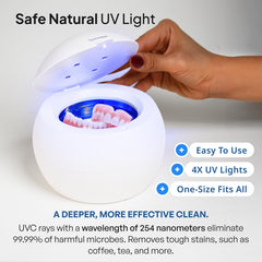 Dentures being cleaned by ShinePod ultrasonic cleaner