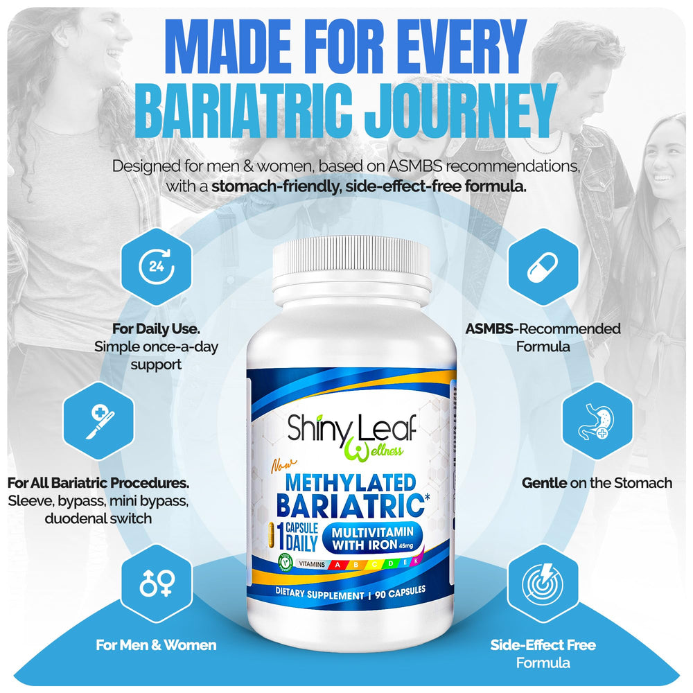 Front and back packaging of Shiny Leaf bariatric vitamin