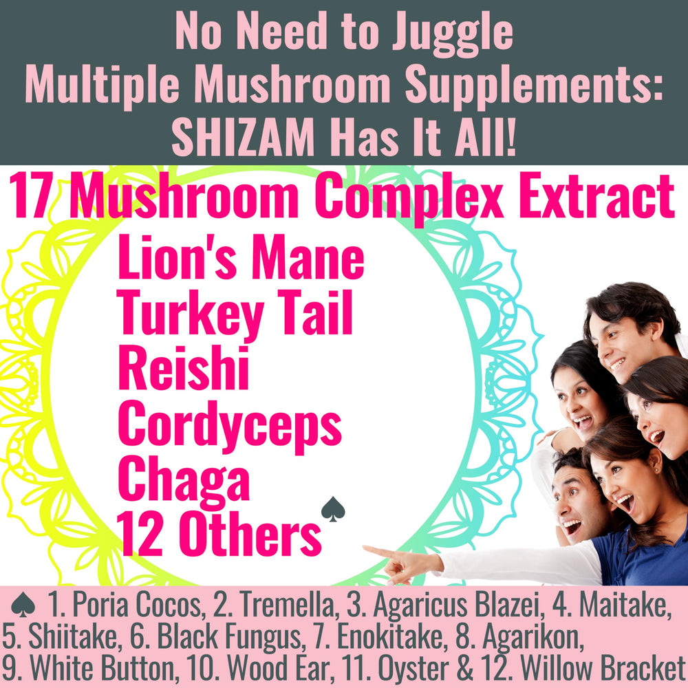 Nutritional ingredients panel for SHIZAM 17 Mushroom Complex Gummies