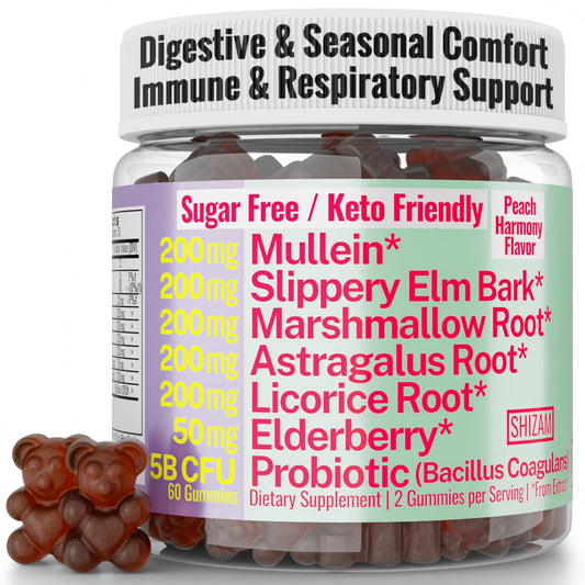 Front of SHIZAM Gummies bottle with botanical blend