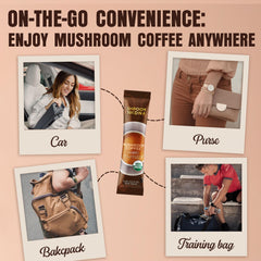 Cup of brewed ShroomDNA mushroom coffee with creamy foam