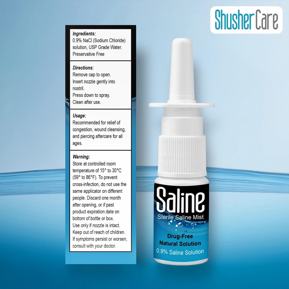 Shusher Care spray application method demonstrates simple, gentle nasal use.