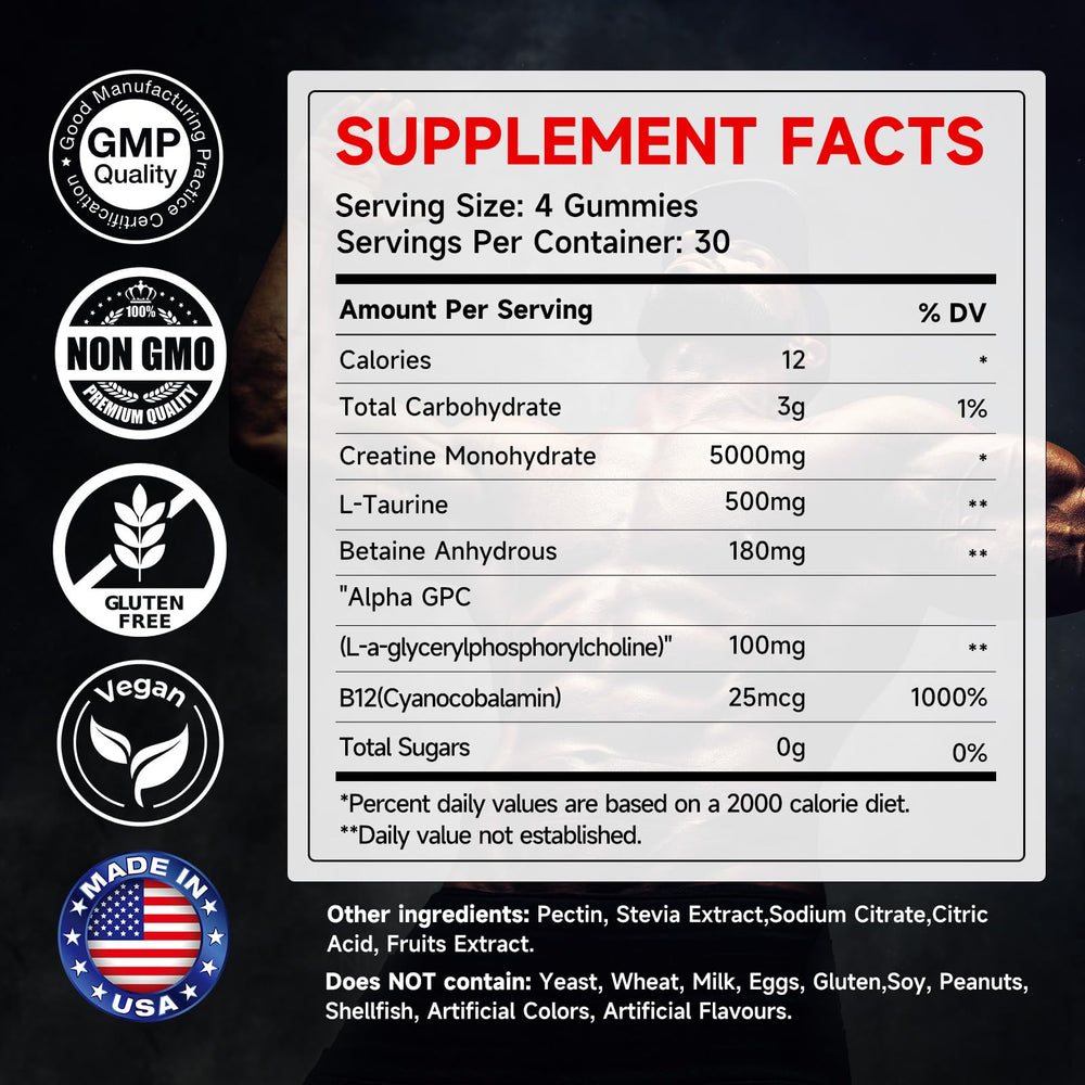 Front view of SIAUWE KUENKING Creatine Monohydrate Gummies bottle with gummies