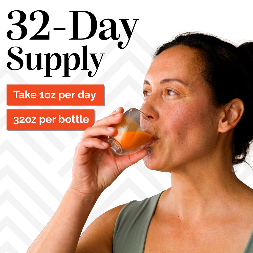 Pouring SIBU Omega-7 Pure sea buckthorn juice into a glass