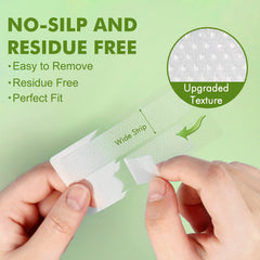 Non-slip, residue-free whitening strips on teeth