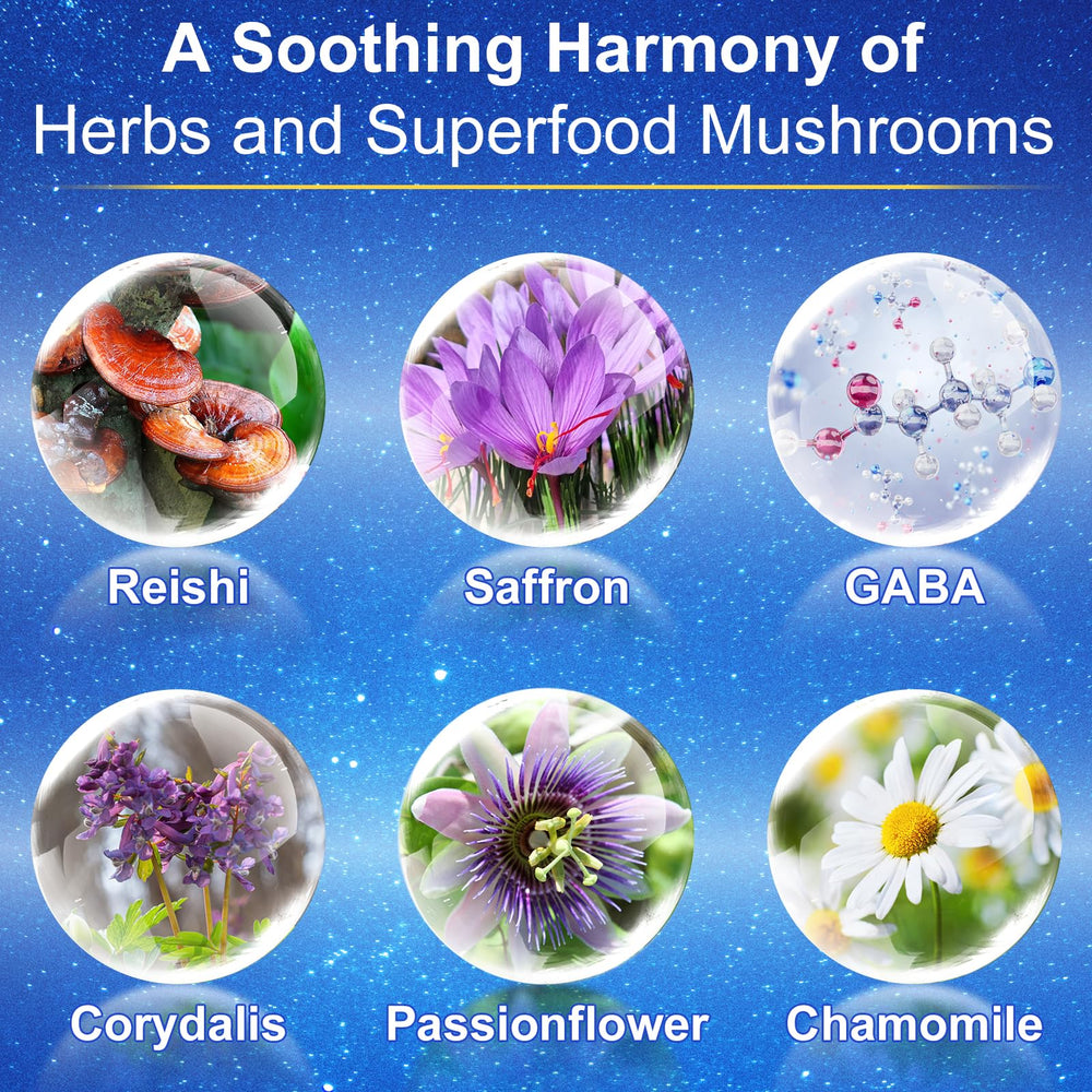 GABA and mushroom blend icons indicating relaxation