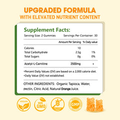 Back label and ingredients of Sijigood Acetyl L-Carnitine gummies