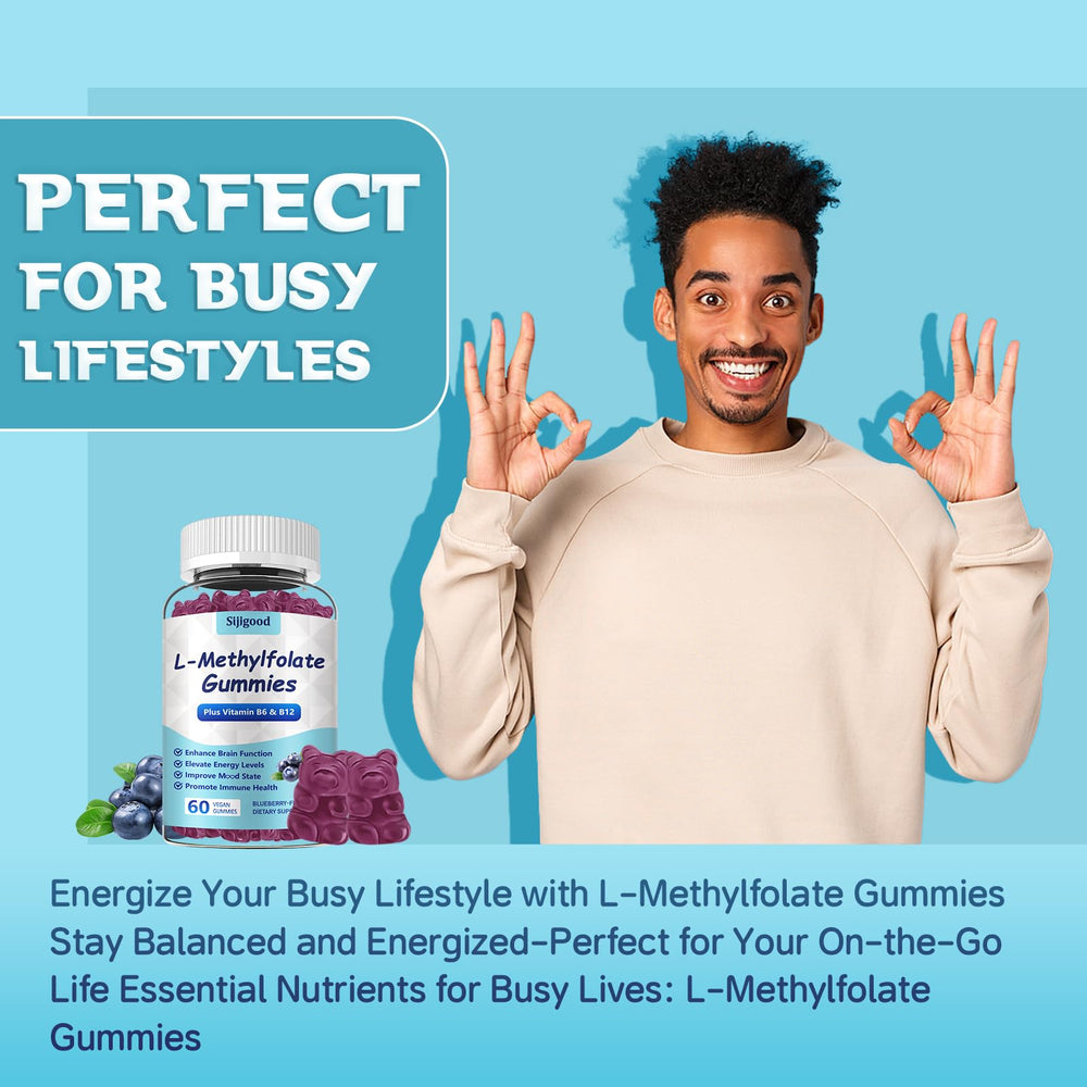 Close-up of blueberry-flavored L-Methylfolate gummies