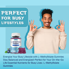 Close-up of blueberry-flavored L-Methylfolate gummies