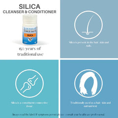 Label close-up: Silica-100 Tabs bottle with Schuessler Tissue Salts branding