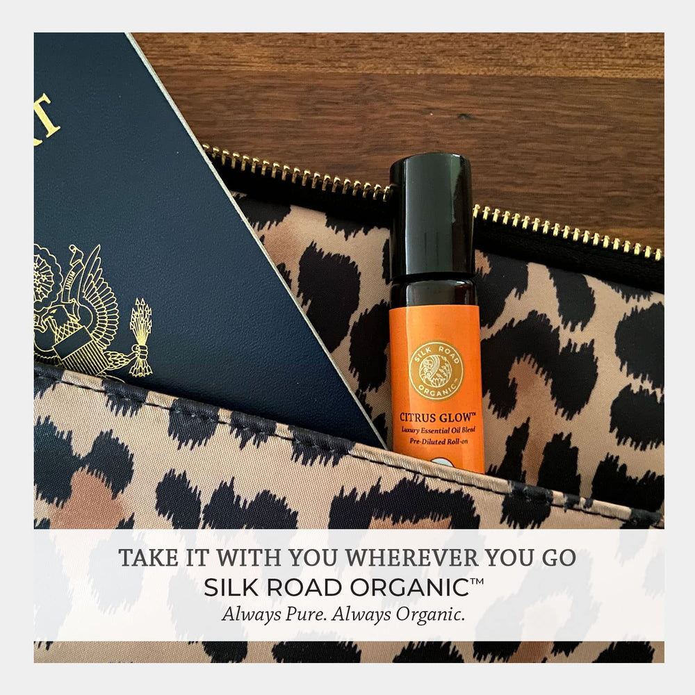Front view of Silk Road Citrus Glow roll-on packaging