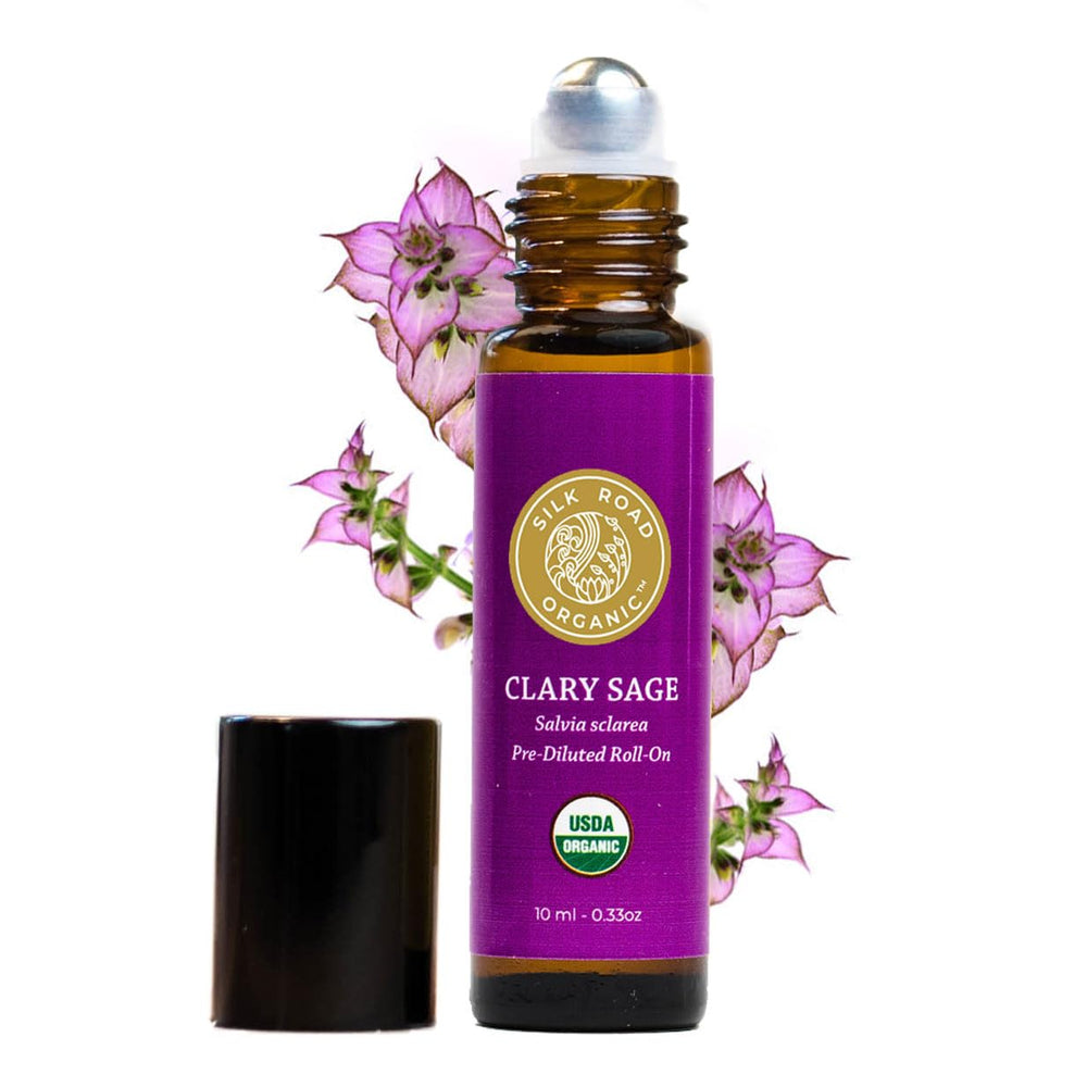 Silk Road Clary Sage essential oil roll-on bottle
