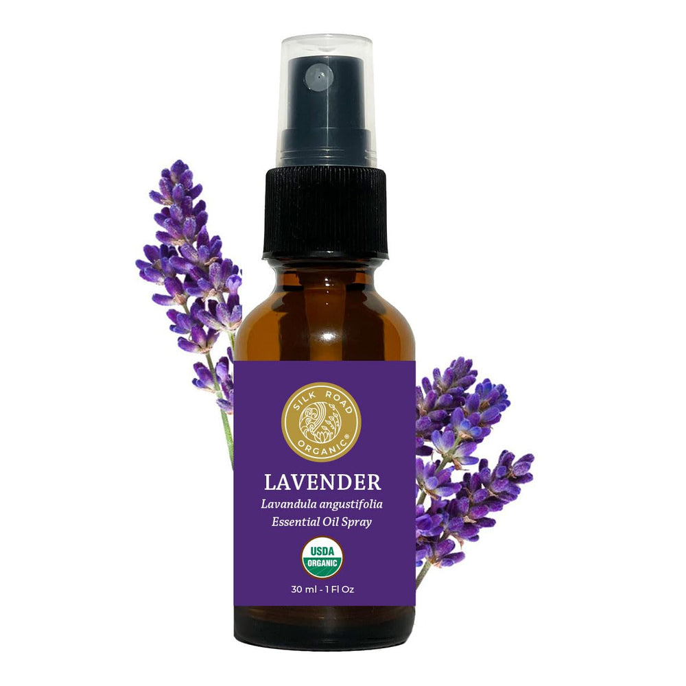 Boxed Silk Road Organic Lavender Essential Oil Spray 1 oz