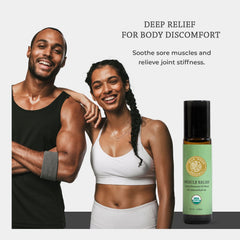 Close-up of Silk Road Muscle Relief Roller label showing USDA Organic