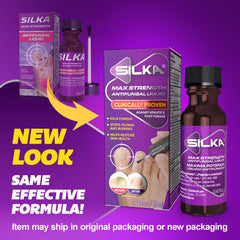 Toes or nails shown with Silka bottle for home antifungal care.