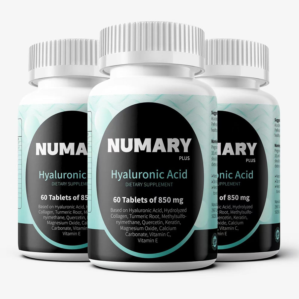 SILKMYST Hyaluronic Acid supplement bottle featuring hydrolyzed collagen, turmeric, MSM and vitamin C (180 tablets, 6-month supply)